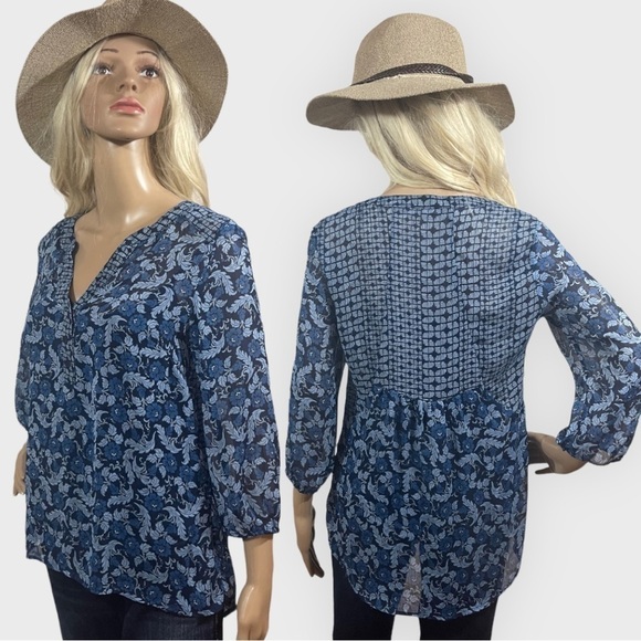 ZAC & Rachel Blue Sheer Floral Prink Boho Top - Picture 1 of 10